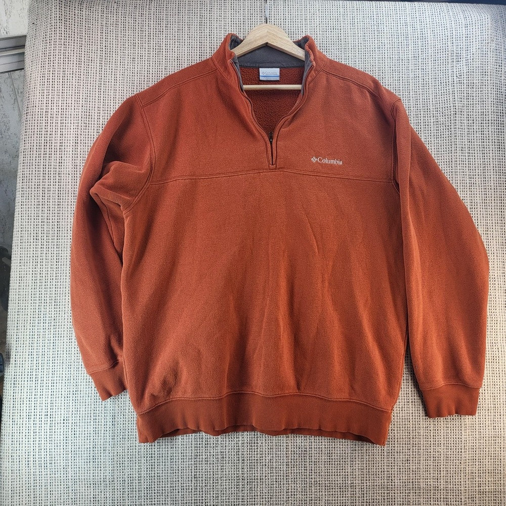 Columbia‎ Sweater Mens Large Orange Quarter Zip Fleece Pullover Outdoors Hiking